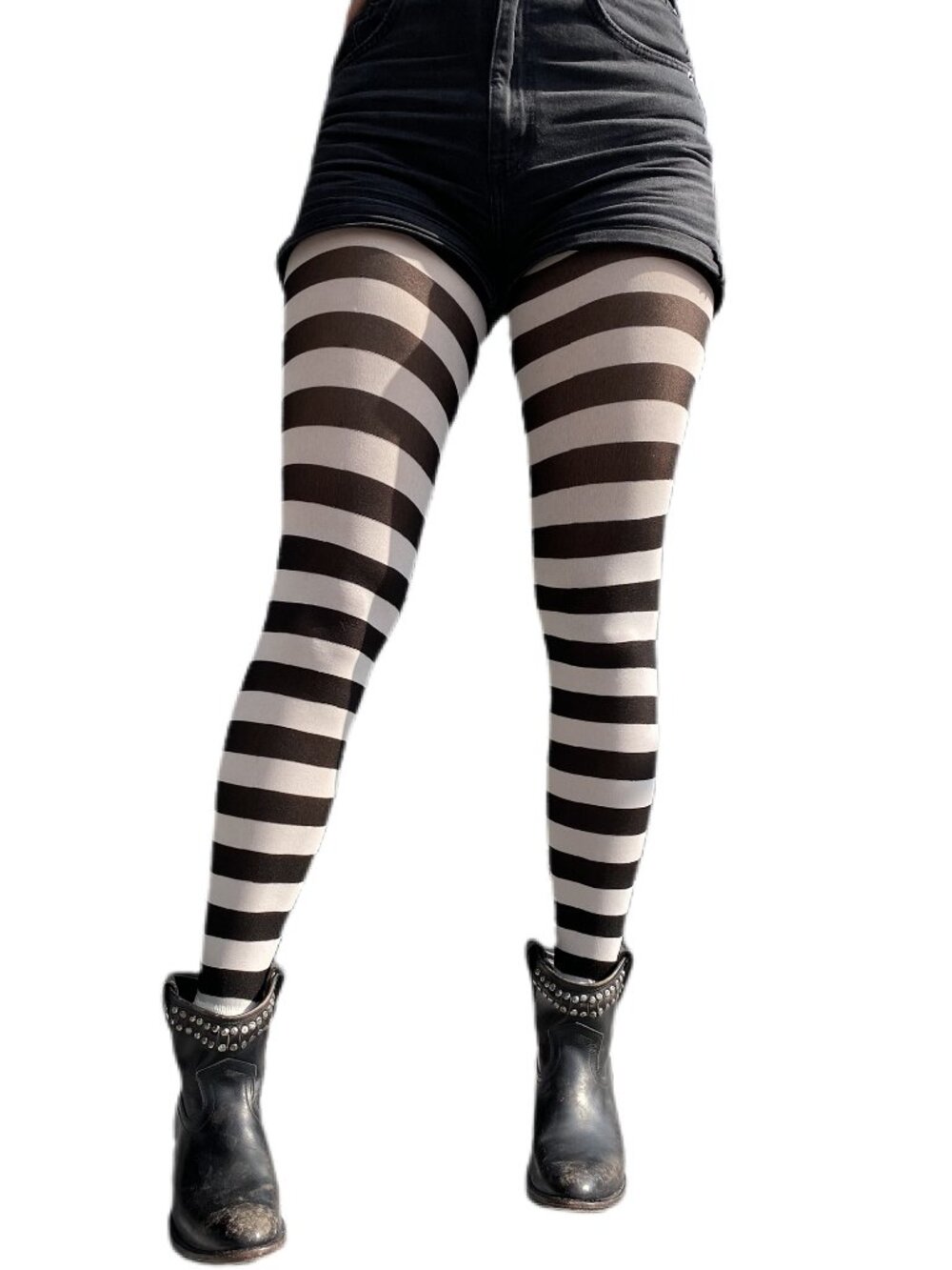 White Striped Opaque Tights For Women